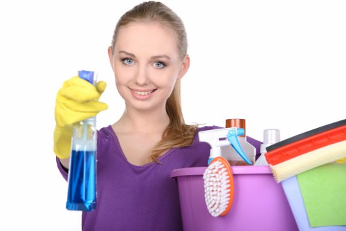Staff member reviewing safety procedures before a carpet cleaning job